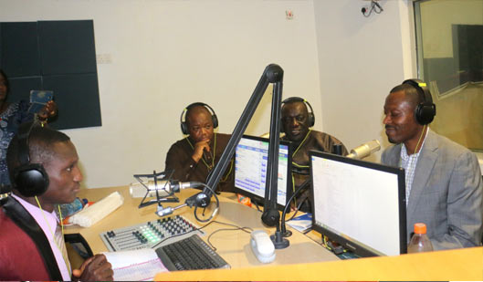 Barrister Kayode Osoba (Right), Representative of the Executive, OOU Alumni Association, (USA, Canada and Mexico) chapter, during an interview at the OOU FM Radio Station