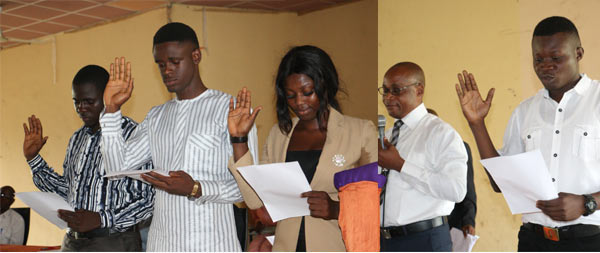 The Dean, Faculty of Law, Prof. C.O. Adekoya administering the Oath of office to the Students’ Union Government New executive.
