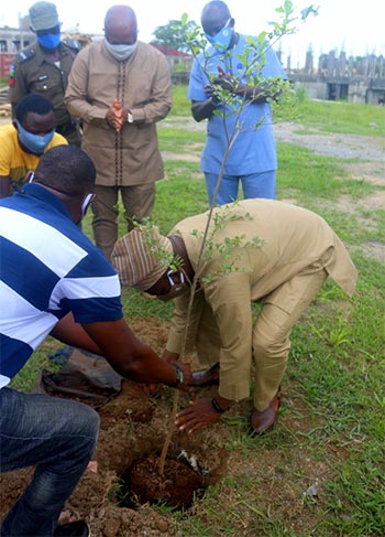 Right: The Vice-Chancellor, Prof. G.O. Olatunde Planting a Tree
